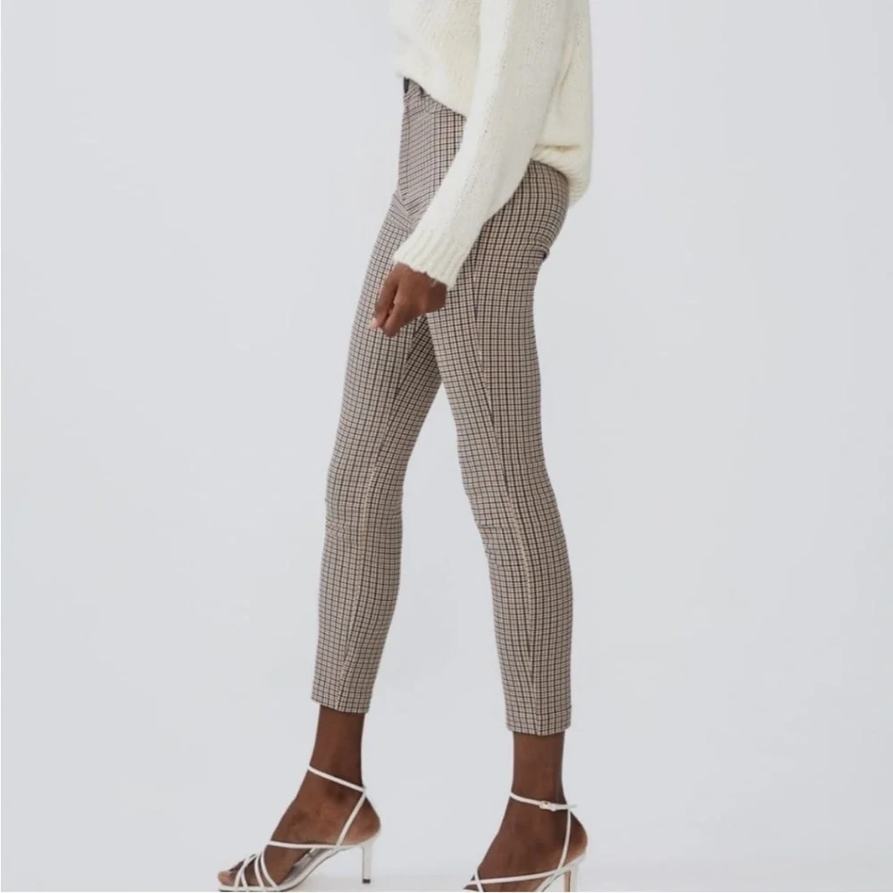 Zara Women’s High Waist Plaid Black, White & Brown Leggings/Pants- Size Small - Picture 3 of 13
